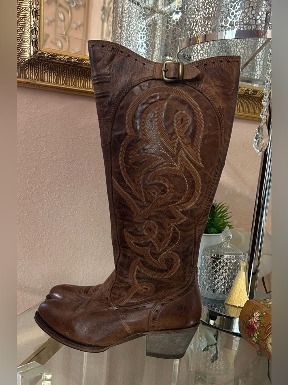 Ariat Distressed Brown Embroidered Leather Western Heeled Zipper Boots Size 7 - Picture 3 of 16